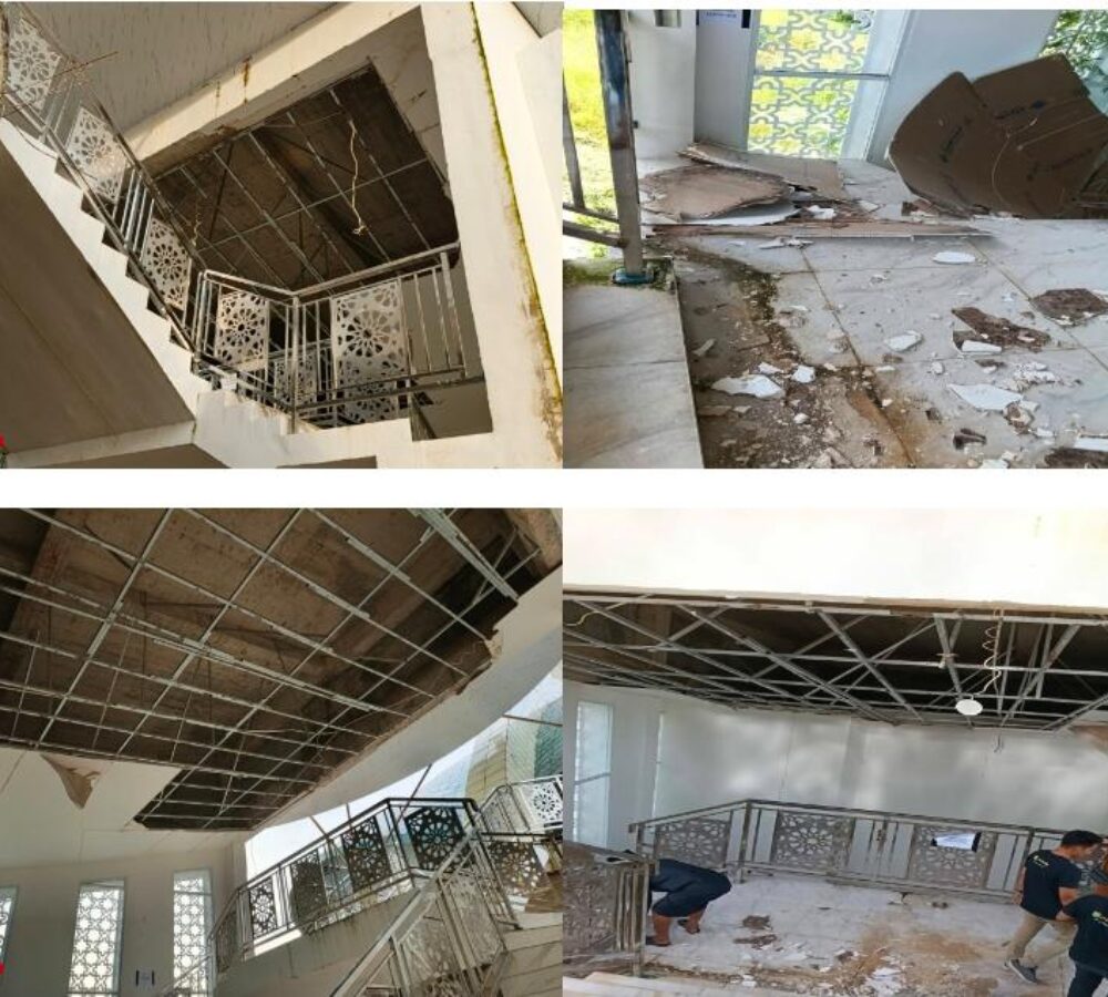 Hasil foto yang dihasilkan media KutipNusantara dilokasi terjadinya plapon runtuh.