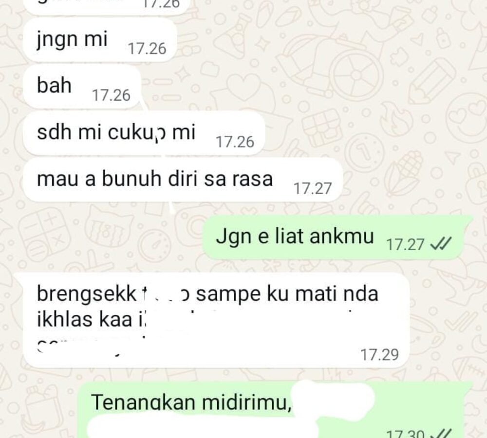 Bukti Chat bahwa korban sudah mengalami dampak spikis.